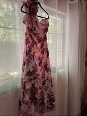 Floral Ruffle Maxi Dress in Pink and Purple